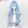 Perruques de cosplay Haute qualité Anime EVA 100 cm de long Ayanami Rei Cosplay perruque Cyan bleu cheveux bouclés résistant à la chaleur Halloween fête perruques perruque Cap x0901