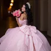 Blowly Pink Sweetheart Ball Suknia Księżniczka Sukienki Quinceanera Eleganckie aplikacje Kryształ Słodka 16 Sukienka Vestidos de 15