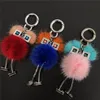 Genuine Real Fur Chick Monster Robot Doll Toy Charm Fur Pompom Ball Bag Charm Key Chain Keyring bag car phone Accessories193R