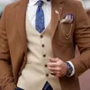 Ternos masculinos 2023 moda casamento homens marrom entalhado lapela negócios casual traje formal homme fino ajuste 3 pçs conjunto jaqueta colete calças