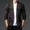 Men's Sweaters Knitted Cardigan Stripe Straight Print Warm Pocket Button Advanced Fashion Knit Plaid 230831