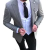 Men's Suits 2023 Coat Pant Design Latest Gray Suit White Vest 3 Piece Slim Fit Costume Homme Mariage Custom Made Wedding Male Clothing