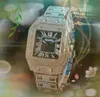 Luxe heren dames paar horloges quartz batterij super vierkante romeinse tank wijzerplaat klok Iced Out Hip Hop Bling Diamonds Ring Case Automatisch Datum Horloge Montre de luxe geschenken