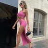 Women's Two Piece Pants Tricolor bandage sexy suit long-sleeved long skirt elegant evening party solid color spring and autumn one word shoulder 230831