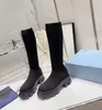 Bottes de créateurs de vêtements pour femmes de haute qualité, équipement à la mode, chaussettes tissées élastiques à semelles épaisses, bottes de défilé de rue, décontractées, respirantes, à talons hauts ajustés