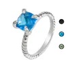 Anello di dichiarazione alla moda a 4 punte con montatura da 8 mm di zirconi blu, anelli di design gioielli per donne e uomini