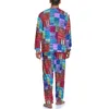 Men's Sleepwear Patchwork Print Pajamas Vintage Design Men Long-Sleeve Cool Pajama Sets 2 Pieces Bedroom Spring Gift Idea