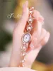 Other Watches Gold Women Pearl Bracelet Quartz Wristes Small Clock Fashion Luxury Ladies Dress es Gift For Girlfriend Lady T230905
