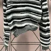 Femmes tricots classique rayé chaud doux col rond fourrure pull décontracté mode haut tricoté
