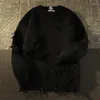 남자 스웨터 2023 가을 스트리트웨어 패션 스웨터 남자 검은 복고풍 구멍 여자 겨울 견고한 느슨한 다목적.