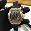 RM Saatler Richar Master Watch Paslanmaz Çelik Kılıf Mekanik Otomatik Sargı Yay Kauçuk Kayışı Sırt şeffaf hareket Ricro Milles Logo