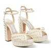 designer kvinnor sandaler mode klackar pärla dekoration toppkvalitet hög klackade skor sexig bekväm bröllopsklänning shoeseu35-42 med låddammväskor