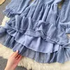 Повседневные платья Teeuiear Vintage V Sece Ruffles Chefon Shifl Dress Sexy Summer Owelm Party Elastic Thist Women Beach Holiday A-Line