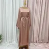 Vêtements ethniques Femmes Été Automne Robe Dubaï Turquie Basic Abaya Col Rond Maxi Robe Eid Ramadan Silky Kaftan Mutli-couleur Islamique