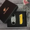 COHIBA tres llama tipo soplete butano sin encendedor de Gas caja para puros de alta calidad accesorios para cigarrillos de corte Gadgets para hombres VAZ9