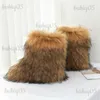 Botas de salto plano botas de pele sintética de cano alto para inverno quente boca profunda cabeça redonda cano médio botas de neve de pele de raposa babiq05