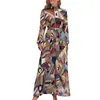 Sukienki swobodne patchwork kołdrę sukienka wysoka talia streszczenie vintage graficzne bohemia długie rękaw Maxi seksowne ubranie