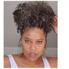 Natürliche graue Echthaar-Pferdeschwanzverlängerung, Afro-Kinky-Curly-Puff-Dutt-Kordelzug, Clip-in-Pferdeschwanzverlängerung, afrikanische Salz- und Pfefferfrisur, 120 g