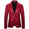 Costumes pour hommes Blazers Glitter Paillettes pour hommes Performance sur scène Rouge Brillant Chanteur Une pièce Costume Veste 2021 Homme Mode Clothe3368