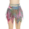 Duas peças vestido tie dye 3 peça saia define elegante malha de luxo mini ruffle bandage vestido verão sexy colheita bikini top sexy night club outfit 230831