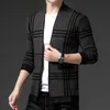 Men's Sweaters Knitted Cardigan Stripe Straight Print Warm Pocket Button Advanced Fashion Knit Plaid 230831