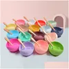 Serviessets Creatief Eenvoudig Baby Kinder Sile Bowls Lepels Vorken 3-delige set Kom Lepel Vork met houten handvat T9I002157 Drop Delive Dhulk