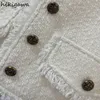 Kvinnorjackor Temperament Coat Clothing V-Neck Tunic Long Sleeve White Crop Tops 2023 Ropa Mujer Vintage Tassel Fashion 27R056