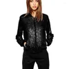 Giacche da donna Streetwear Giacca da baseball con paillettes Raser in metallo nero 2023 Primavera Donna Colletto alla coreana Manica lunga Zip e cappotti