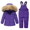 Daunenmantel 2-teiliges Set Baby Mädchen Winterjacke und Overall für Kinder verdicken warme Pelzkragen Jungen Säugling Schneeanzug 1-5 Jahre