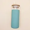 Water Bottles 500ml Wooden Lid Glass Straw Cup Insulated Silicone Sleeve Heat-resistant