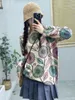 Kvinnors tröjor Autumn Art Vintage Woman Flowers Printed O-Neck Collar Loose Pullovers Casual Knit Tops