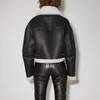 Women's Leather Black Faux Fleece Jacket Women 2023 Trend Streetwear Cropped Artificial Lambswool Motorcycle Winter