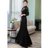 Casual Dresses Chinese Traditional Gown Woman Elegant Qipao Black Vintage Floral Embroidery Banket Evening Clows Maxi Long Cheongsam