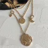 Pendentif Colliers Gold Couleur Placage Coeur Lune Gravé Disque Rond Coin Collier En Couches