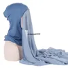 180X75 CM Instant Chiffon Hijab Moslim Innerlijke Hoofdband Vrouwen Cap Motorkap Lange Sjaal Met Jersey Underscarf Hals cover Headwrap Hoed