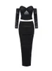 Urban Sexy Dresses Fashion Sexy Bodycon Diamond Long Sleeve Top Pleated Skirt 2 Piece Sets Wedding Birthday Evening Cocktail Party Club Prom 230831