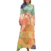 Casual klänningar färgglada geo tryckklänning rutig Kawaii Maxi Street Wear Boho Beach Long High Neck Custom Clothing