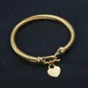 Titanium Steel Bangle Cable Wire Gold Love Heart Charm Bangle Bracelet With Hook Closure for Women Men Wedding Jewelry Gifts G2309045PE-3