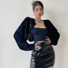 Kadın Örgü Kore Moda Gevşek hırka Kadın Kazak 2023 Sonbahar Kış Fener Kılıf Örme Kısa Genel Ceket Üstü