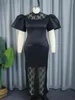 プラスサイズのドレス女性のためのブラックシースタートルネックショートパフスリーブレースパッチワークカクテルウェディングイブニングドレス4xl