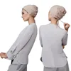 Roupas étnicas Turbante Caps Tie Strap Forro Cetim Seda Islam Headscarf Moda Muçulmana Hijab Cap Mulheres Ruffled Stretch Algodão Sob Lenço