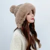 Beanie Kafatası Kapakları Pompom Kış Şapkaları Wome Earmuffs Kalın Kulak Çırpılmış Şapka Polar Çizeli Kız Örgü Bonnetler Sevimli Bayanlar Kulak Beanies Cap 230831