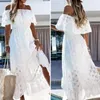 Casual Dresses Chic and Elegant White Bohemia Dress Women Summer Off Shoulder Lace Patchwork Spaghetti Strap Ruffle Maxi