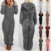 Casa Roupas Inverno Quente Pijama Mulheres Onesies Com Capuz Fluffy Fleece Macacões Pijamas Nighties Zipper Manga Longa Romper Pijama Homewear X0902