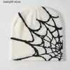 Beanie/Skull Caps Fashion Knitting Spider Web Design Men for Men for Men Pullover Pile Cap Y2K Goth Warm Beanie Hats New Hip-Hop Street Cap T230731