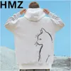 メンズパーカースウェットシャツhmz冬のハイストリートコットンメンズスウェットシャツファッションストリートウェアキャットプリントカジュアルルーズプルオーバーフーディー230831