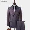 Costumes pour hommes (Blazer Pantalon) Mode Business Mariage Style britannique rayé Gentleman Slim Italien Casual Marié Hôte 2 pièces