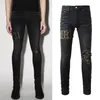 Rip Black Denim Jeans Whisking Damage Bleach Washed Worn Out Slim Fit Plus Size 38266V