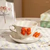 Kopjes Schoteltjes Schattig Meisje Hart Ins High Beauty Koffiekopje Schotel Set Strik Prinses Stijl Keramiek Met Afternoon Tea Dim Sum