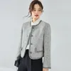 Women's Jackets 2023 Autumn Round Neck Versatile Slim Fit Short Coat Grey Style Women 15368